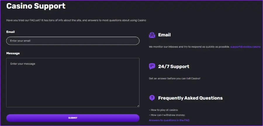 Voodoo Casino Customer Support